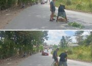 Bentuk Protes Nyata, Pemuda Desa Tambal Sendiri Jalan Rusak Agar Pemudik Aman Sampai Kampung Halaman